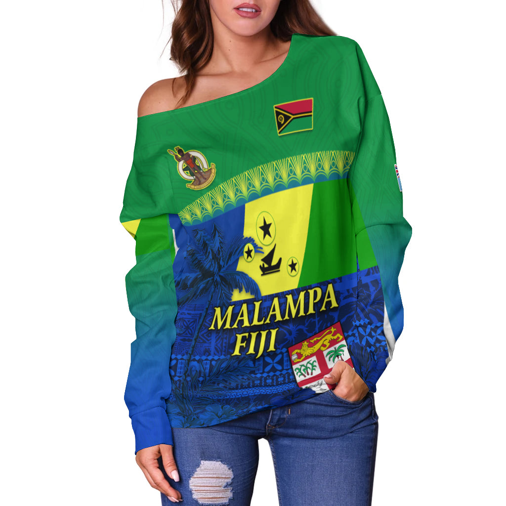 (Custom Personalised) Malampa Fiji Day Off Shoulder Sweater Vanuatu Polynesia mix Flowers LT13 - Polynesian Pride