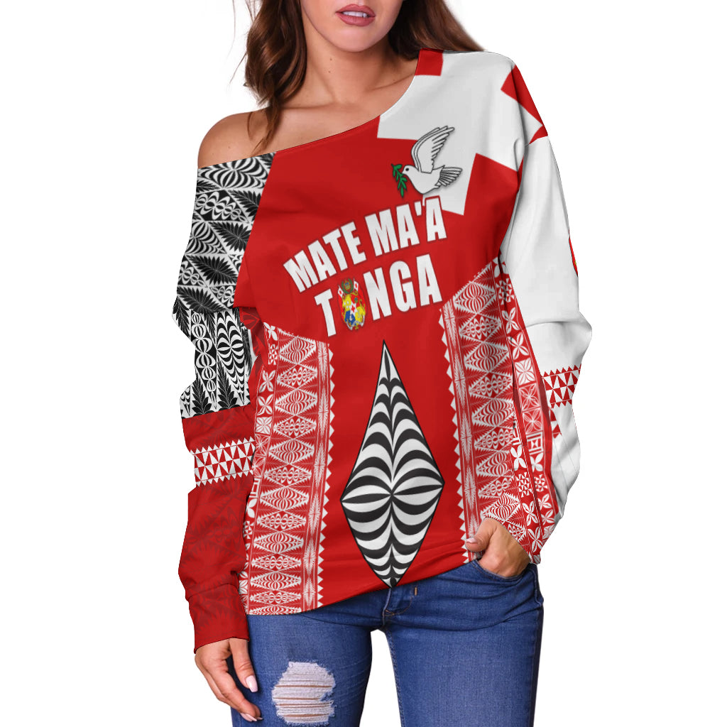 (Custom Personalised) Tonga Rugby Off Shoulder Sweater Kupesi Ngatu Mate Maa Tonga LT13 - Polynesian Pride