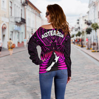Aotearoa Fern Off Shoulder Sweater New Zealand Hei Tiki Purple Style LT13 - Polynesian Pride