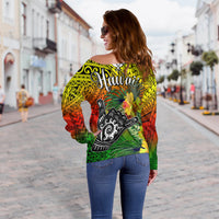 The Shaka Hawaii Off Shoulder Sweater Tropical Flowers Reggae Version LT13 - Polynesian Pride