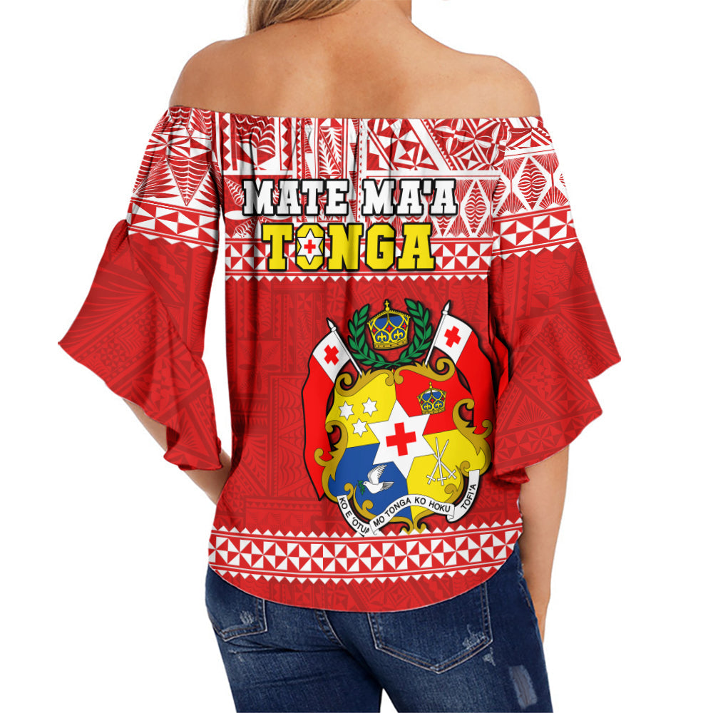 Tonga Rugby Off Shoulder Waist Wrap Top Mate Maa Tonga Pacific Ngatu White LT14 - Polynesian Pride