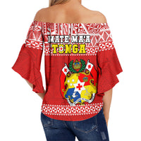 Tonga Rugby Off Shoulder Waist Wrap Top Mate Maa Tonga Pacific Ngatu White LT14 - Polynesian Pride