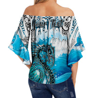(Custom Personalised) Manaia Maori Off Shoulder Waist Wrap Top Fern Aotearoa Blue Waves LT13 - Polynesian Pride