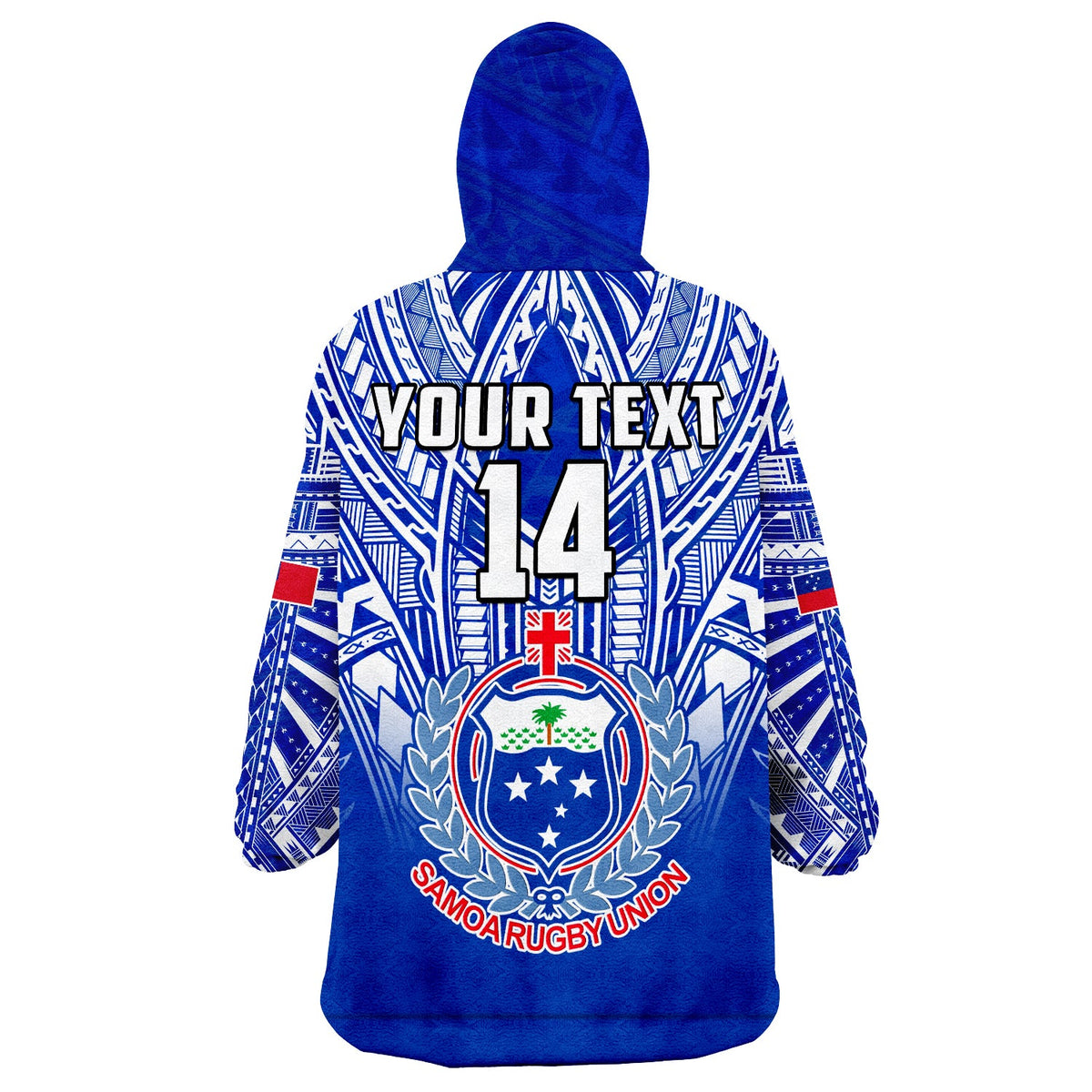 (Custom Text And Number) Samoa Rugby Wearable Blanket Hoodie Manu Samoa 7s Ginger Blue Polynesian LT14 - Polynesian Pride