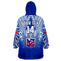 (Custom Text And Number) Samoa Rugby Wearable Blanket Hoodie Personalise Toa Samoa Polynesian Pacific Navy Version LT14 - Polynesian Pride