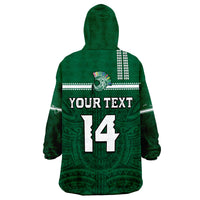 (Custom Text And Number) Hawaii Football Wearable Blanket Hoodie Kakau Rainbow Warriors Helmet Go Bows LT14 - Polynesian Pride