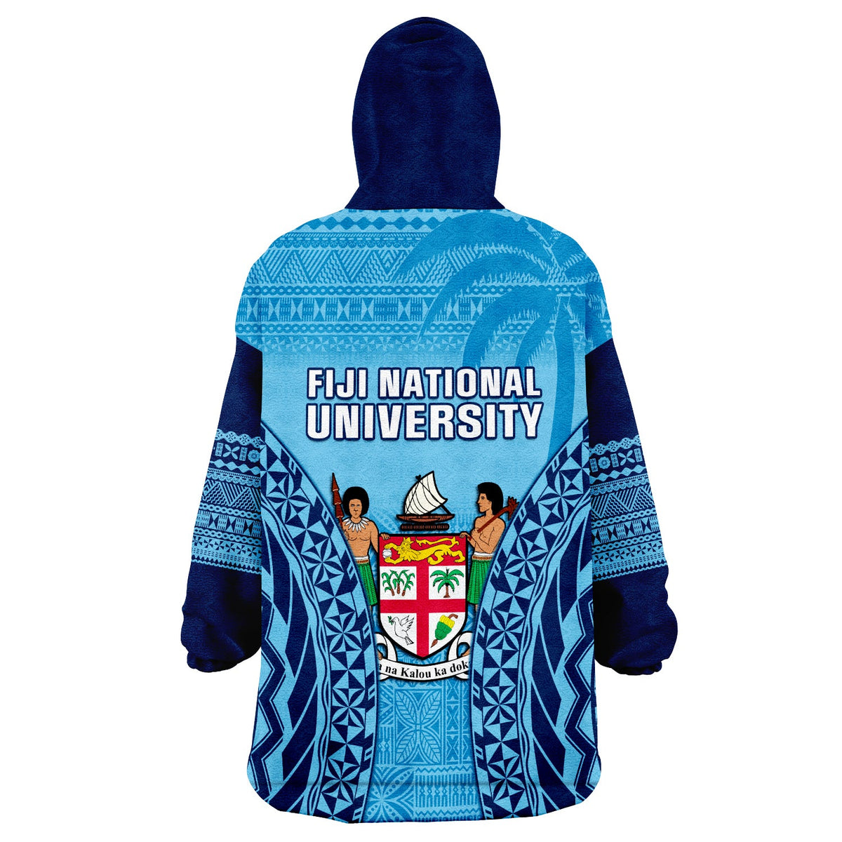 Fiji University Wearable Blanket Hoodie National Fijian Tapa Pattern Blue LT14 - Polynesian Pride