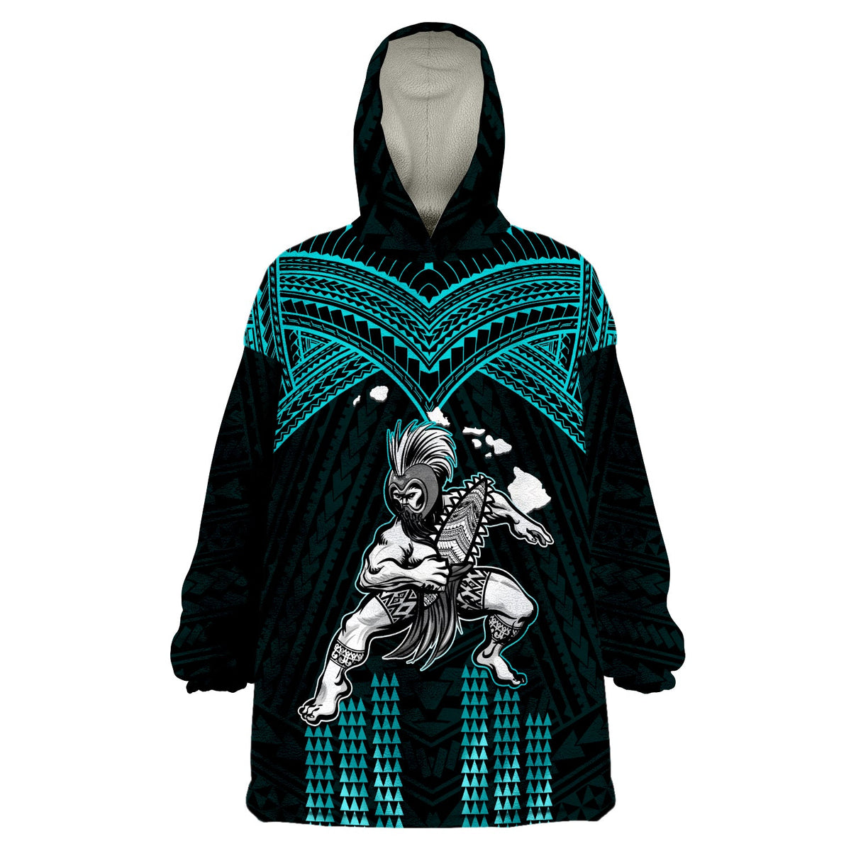 (Custom Personalised) Hawaii Wearable Blanket Hoodie Hawaiian Warrior With Weapon Polynesian Ver.02 LT14 One Size - Polynesian Pride