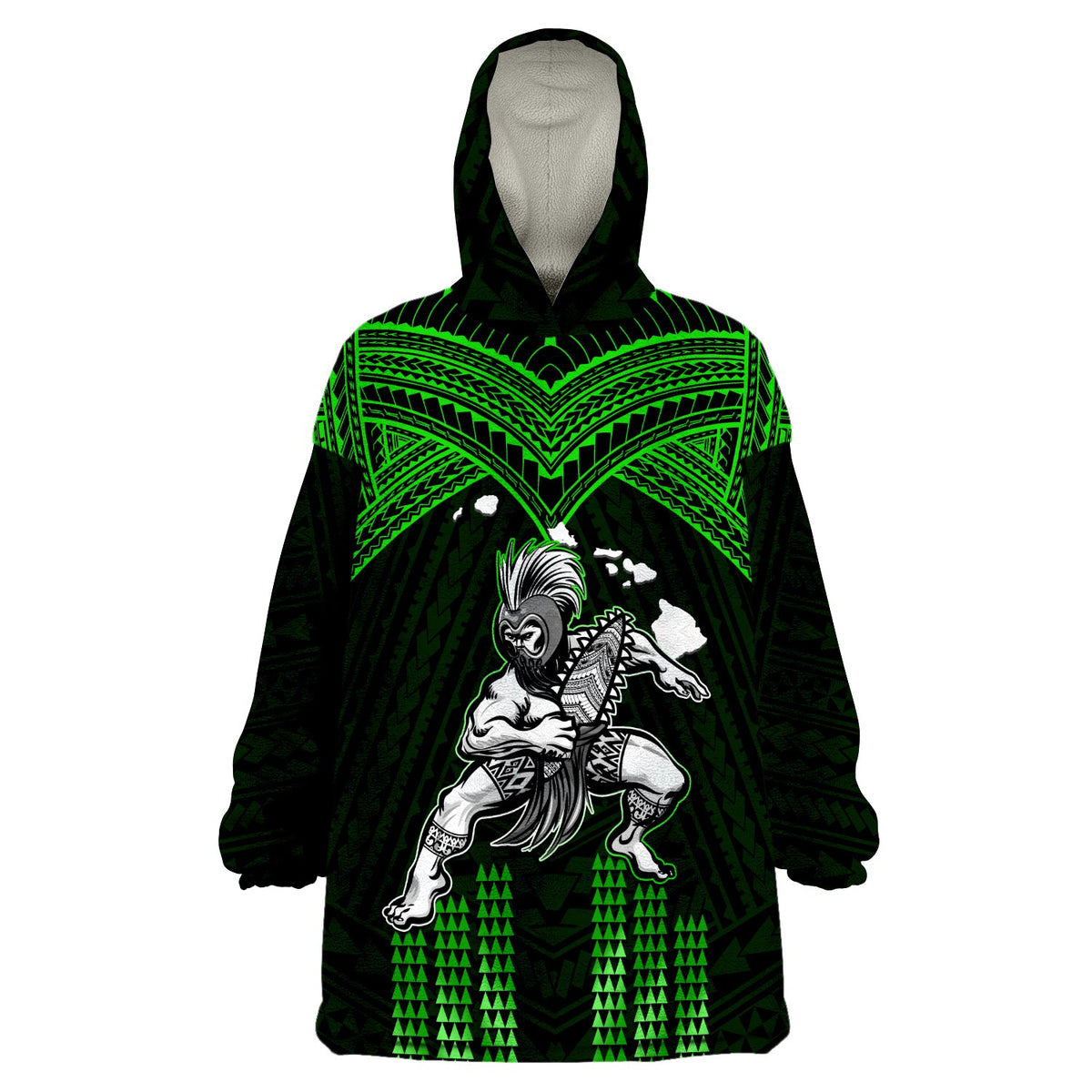 (Custom Personalised) Hawaii Wearable Blanket Hoodie Hawaiian Warrior With Weapon Polynesian Ver.03 LT14 One Size - Polynesian Pride