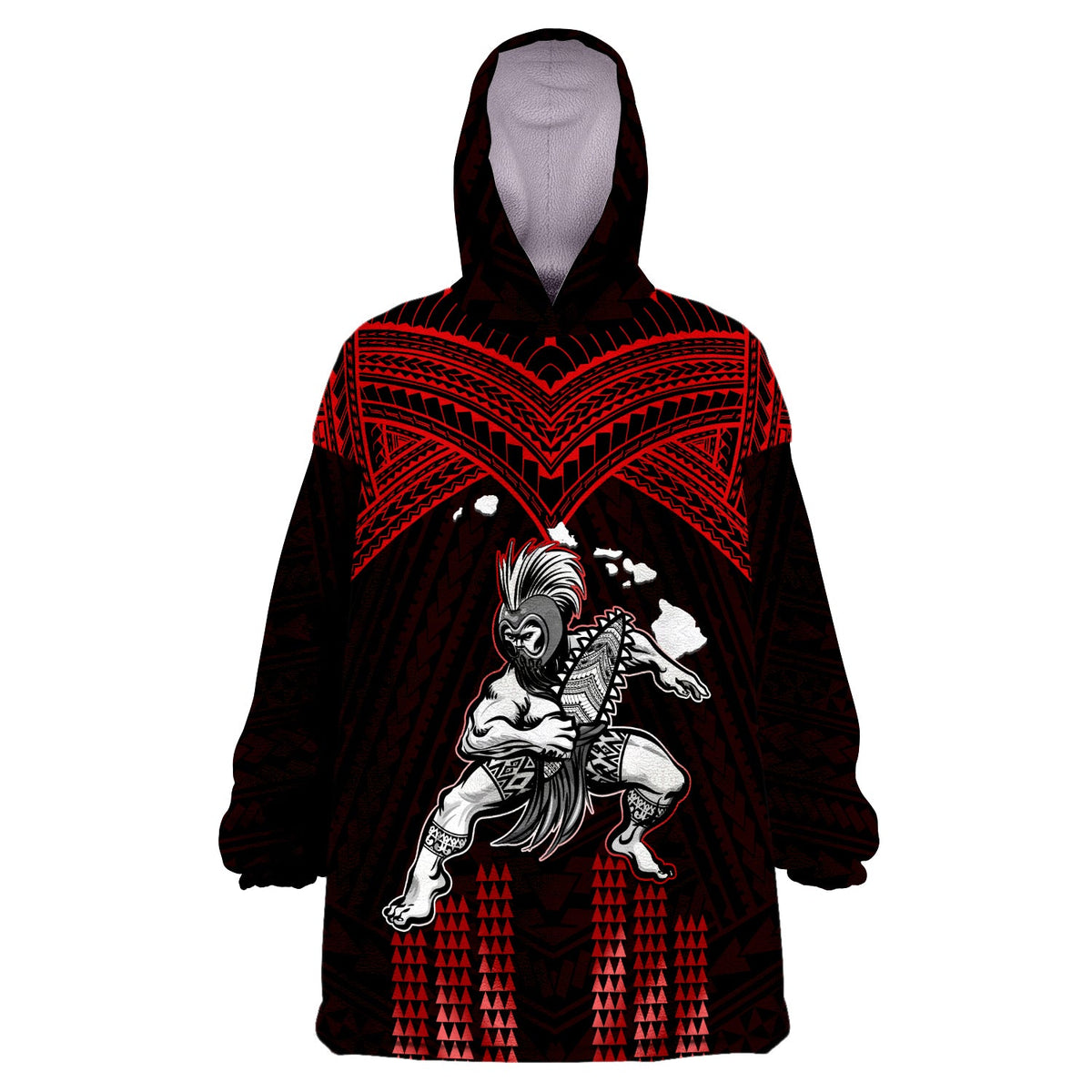 (Custom Personalised) Hawaii Wearable Blanket Hoodie Hawaiian Warrior With Weapon Polynesian Ver.05 LT14 One Size - Polynesian Pride