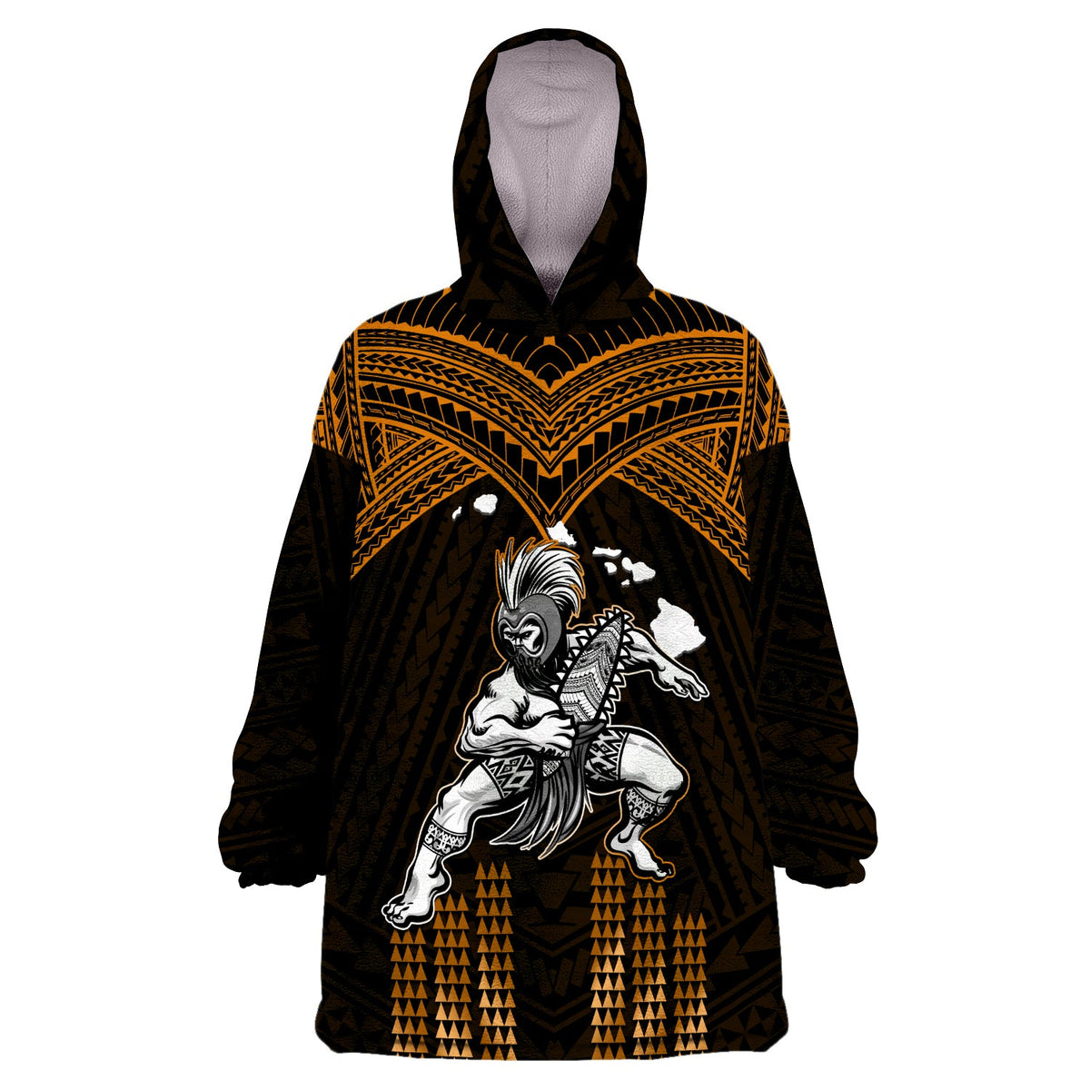 (Custom Personalised) Hawaii Wearable Blanket Hoodie Hawaiian Warrior With Weapon Polynesian Ver.07 LT14 One Size - Polynesian Pride