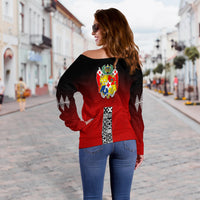 Tonga Distinctive Off Shoulder Sweater Tongan Tapa Pattern LT13 - Polynesian Pride