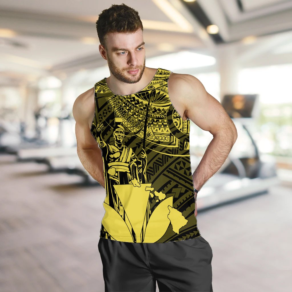 Hawaiian King Kanaka Map Polynesian Oahu Men's Tank Top - Yellow - Hala Style - AH - Polynesian Pride