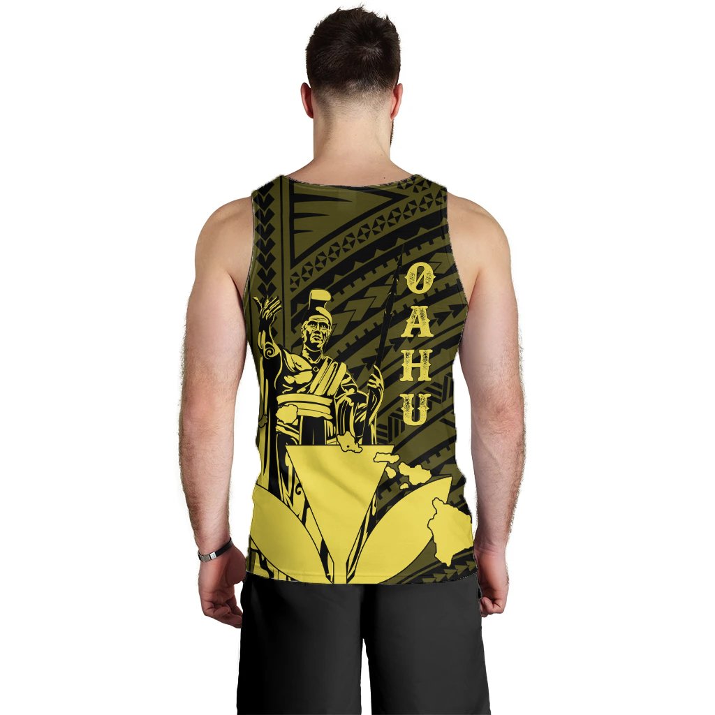 Hawaiian King Kanaka Map Polynesian Oahu Men's Tank Top - Yellow - Hala Style - AH - Polynesian Pride