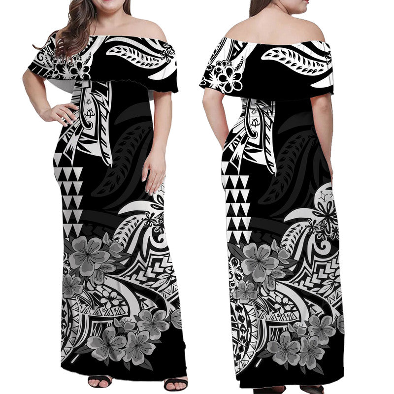 Hawaii Kakau Matching Dress and Hawaiian Shirt Polynesian Flower Tribal Black Version LT9 - Polynesian Pride