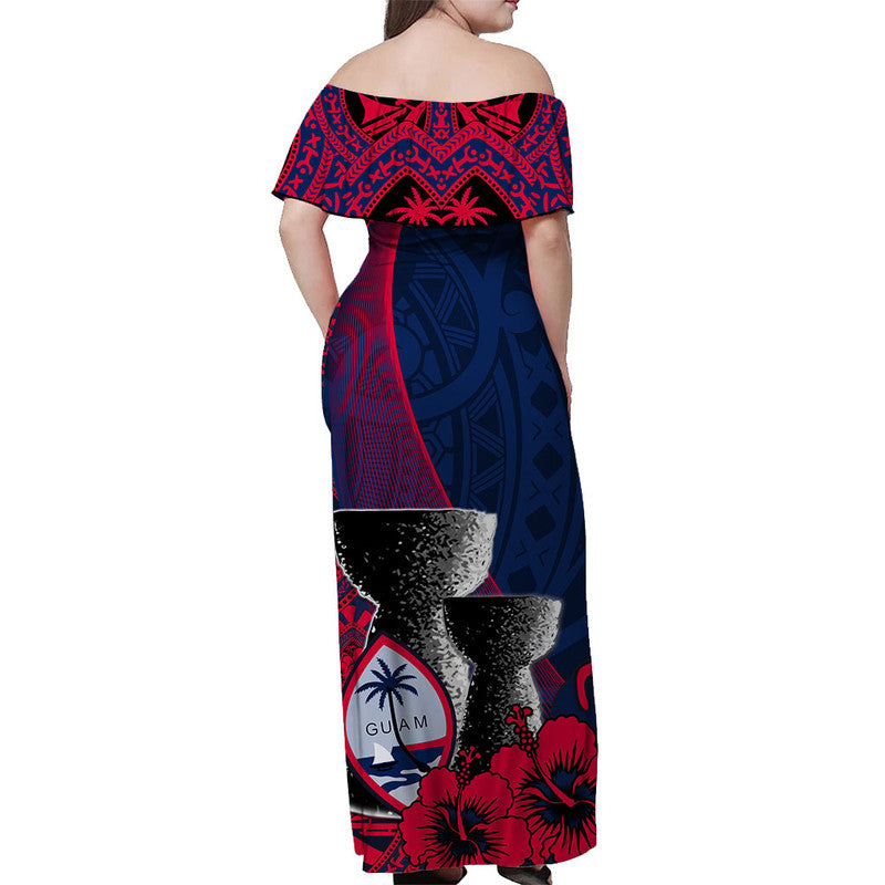 Guam Chamorro Off Shoulder Long Dress Flag Color Style LT6 - Polynesian Pride
