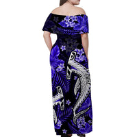 Hawaii Summer Colorful Off Shoulder Long Dress Shark Dark Blue LT6 - Polynesian Pride