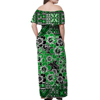 Fiji Hibiscus Festival Off Shoulder Long Dress Green LT6 - Polynesian Pride