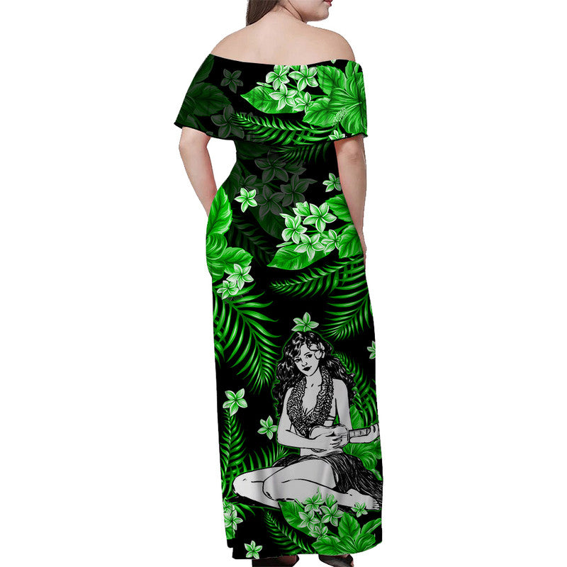 Hawaii Summer Colorful Hula Girl Matching Dress and Hawaiian Shirt Green LT6 - Polynesian Pride