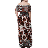 Fiji Hibiscus Festival Off Shoulder Long Dress Brown LT6 - Polynesian Pride
