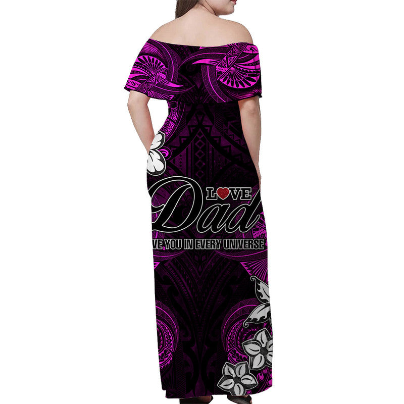 (Custom Personalised) Polynesian Fathers Day Off Shoulder Long Dress I Love You In Every Universe - Pink LT8 - Polynesian Pride