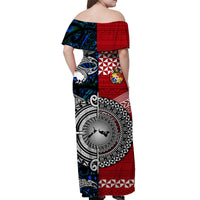 New Zealand And Tonga Off Shoulder Long Dress Together - Blue LT8 - Polynesian Pride