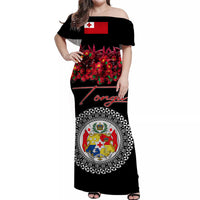 (Custom Personalised) Tonga Emancipation Day Off Shoulder Long Dress Independence Day - Unique Kahoa Heilala Flower - Black LT8 Women Black - Polynesian Pride