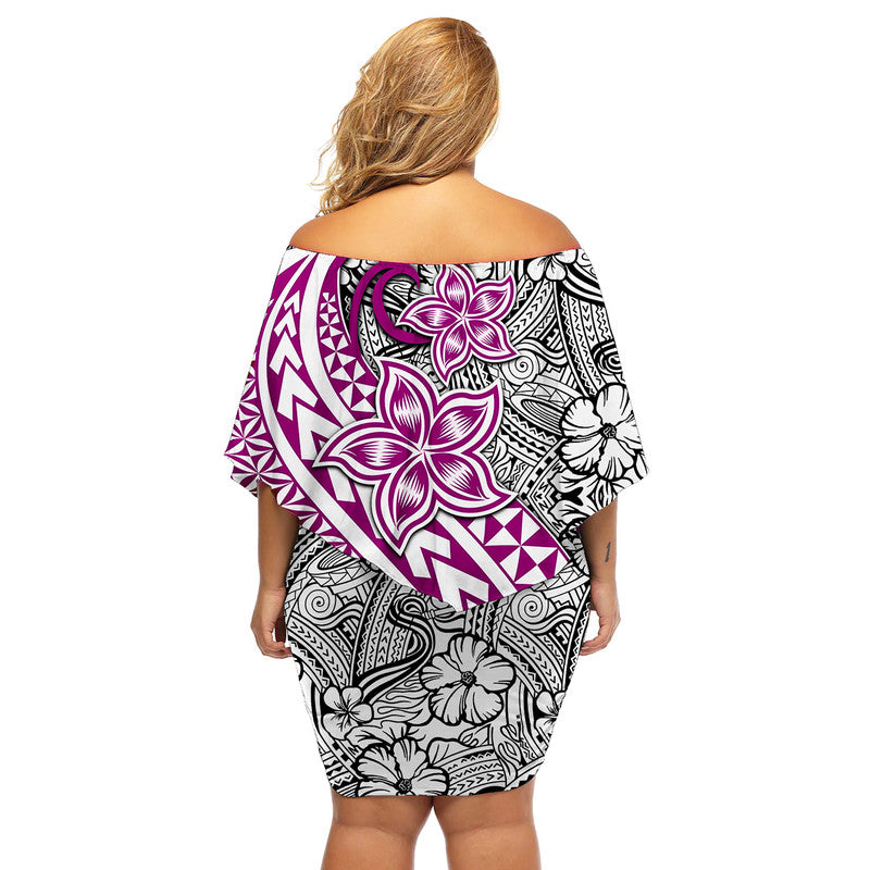 Traditional Polynesian Tribal Tattoo Retro Women Off shoulder Short Dress Pink LT9 - Polynesian Pride