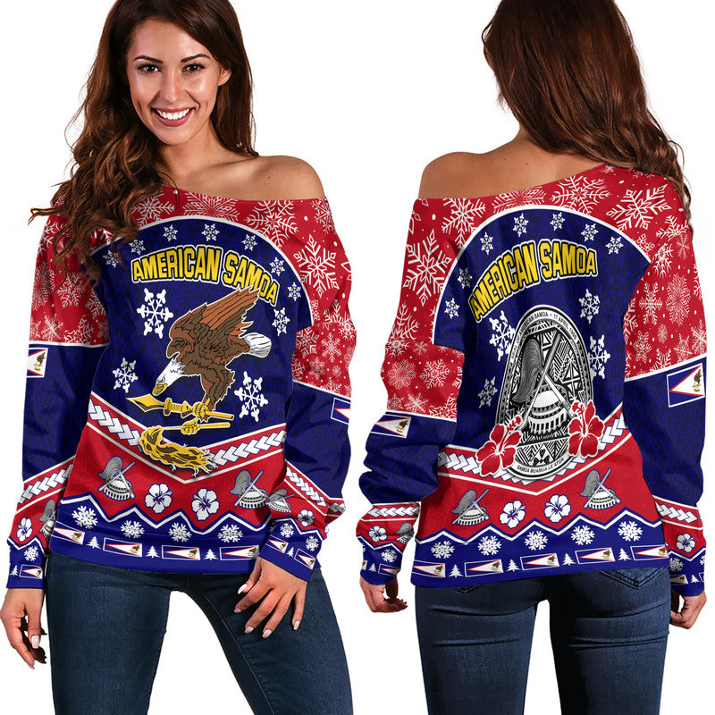 American Samoa Tribal Polynesian Christmas Vibe Women Off Shoulder Sweater LT9 Women Red - Polynesian Pride