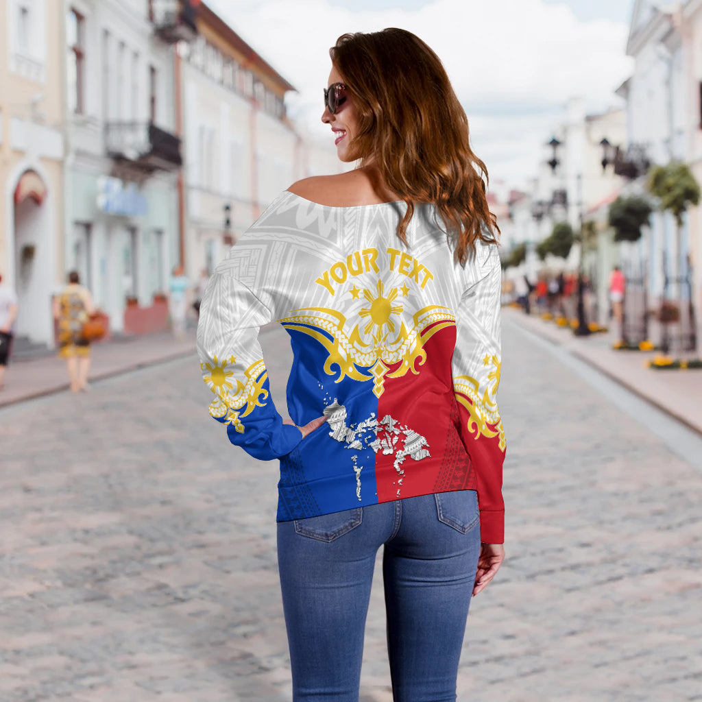 Personalised Philippines Off Shoulder Sweater Tribal Mix Style LT7 - Polynesian Pride
