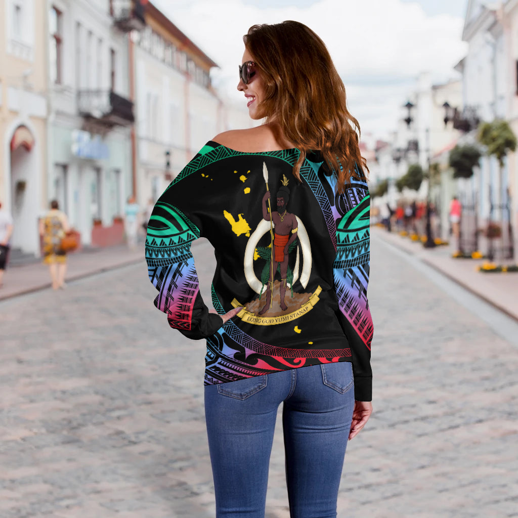 Vanuatu Proud To Be A Ni-Van - Polynesian Pattern Off Shoulder Sweater - Shefa Province LT7 - Polynesian Pride