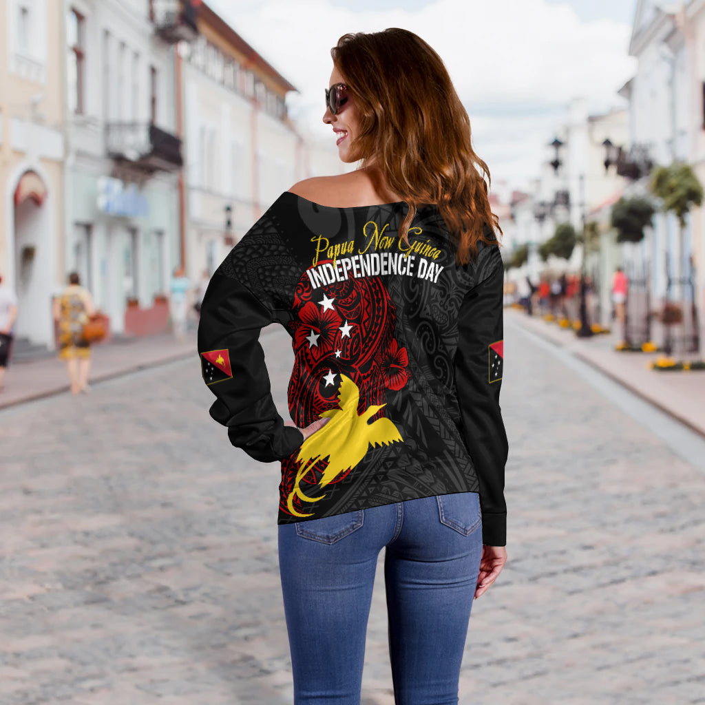 Personalised Papua New Guinea 47th Independence Off Shoulder Sweater Tribal Turtle LT7 - Polynesian Pride