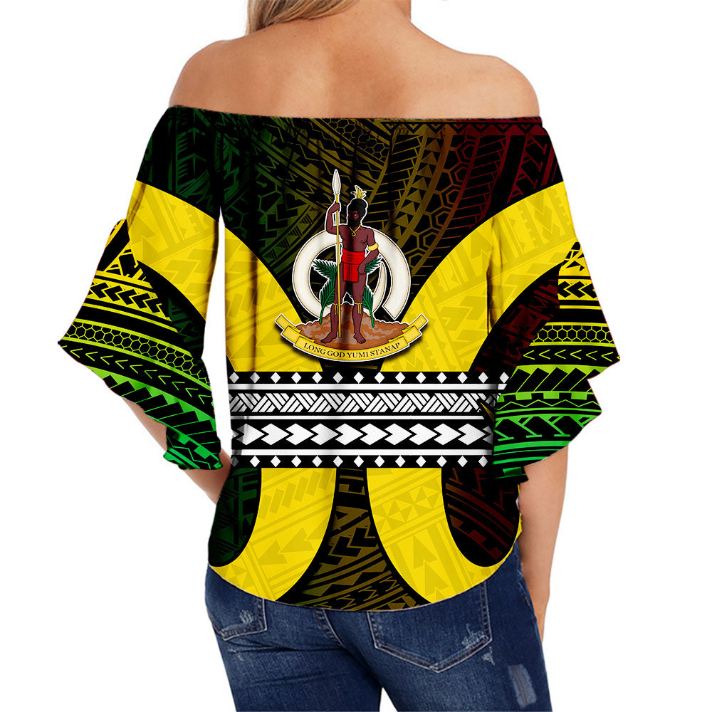 Vanuatu Off Shoulder Waist Wrap Top Polynesian Patterns Mix Pig Tusk LT6 - Polynesian Pride