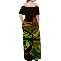 FSM Yap Off Shoulder Long Dress Happy Independence Day Original Vibes - Reggae LT8 - Polynesian Pride