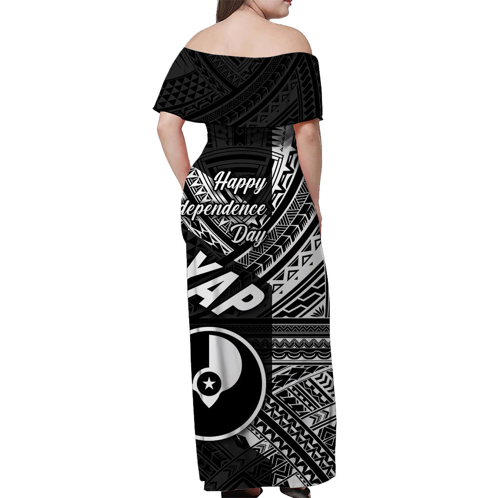 FSM Yap Off Shoulder Long Dress Happy Independence Day Original Vibes - Black LT8 - Polynesian Pride