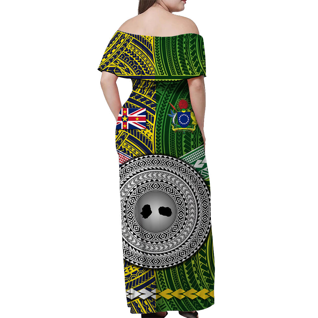 Cook Islands And Niue Off Shoulder Long Dress Together LT8 - Polynesian Pride