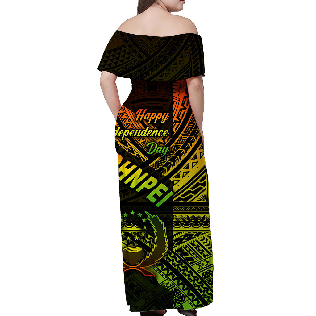 FSM Pohnpei Off Shoulder Long Dress Happy Independence Day Original Vibes - Reggae LT8 - Polynesian Pride