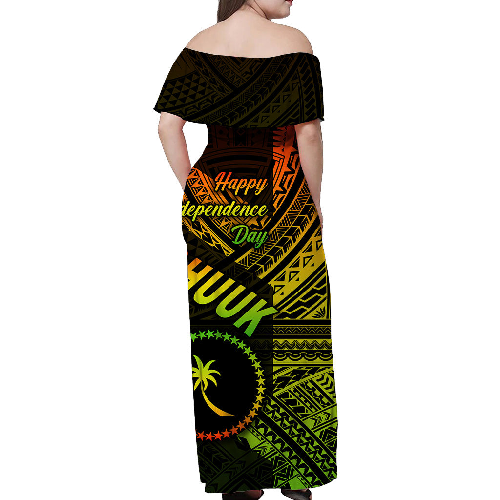 FSM Chuuk Off Shoulder Long Dress Happy Independence Day Original Vibes - Reggae LT8 - Polynesian Pride