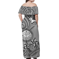 Marshall Islands Off Shoulder Long Dress Unique Vibes - Grey LT8 - Polynesian Pride