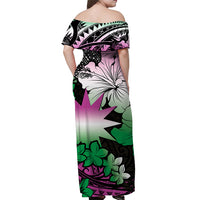 Nauru Off Shoulder Long Dress Hibiscus Mix Polynesian No.3 LT6 - Polynesian Pride