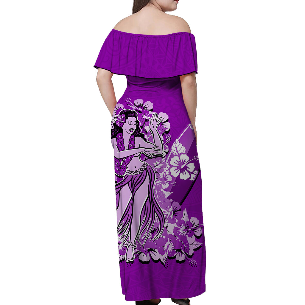 Hawaii Hula Girl Off Shoulder Long Dress Polynesian Purple Style LT6 - Polynesian Pride