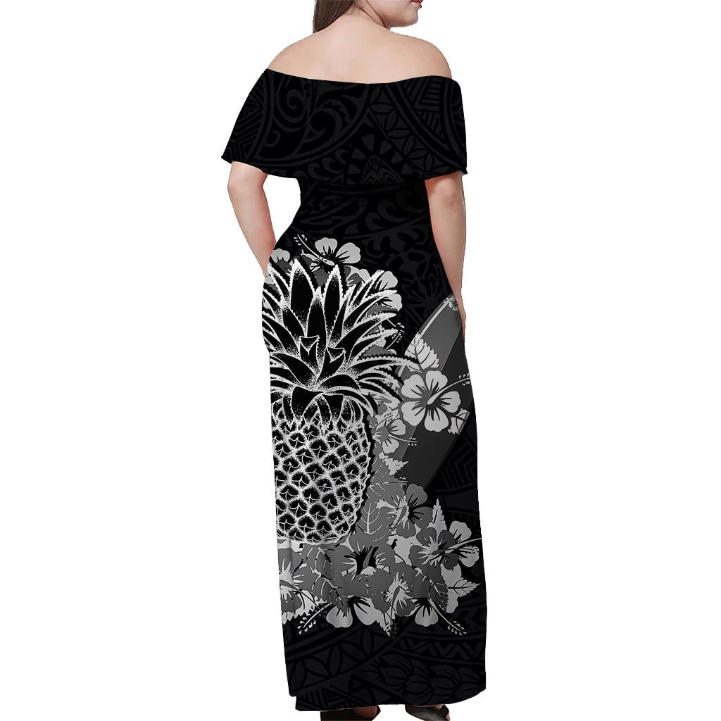 Hawaii Pineapple Off Shoulder Long Dress Polynesian Black Style LT6 - Polynesian Pride