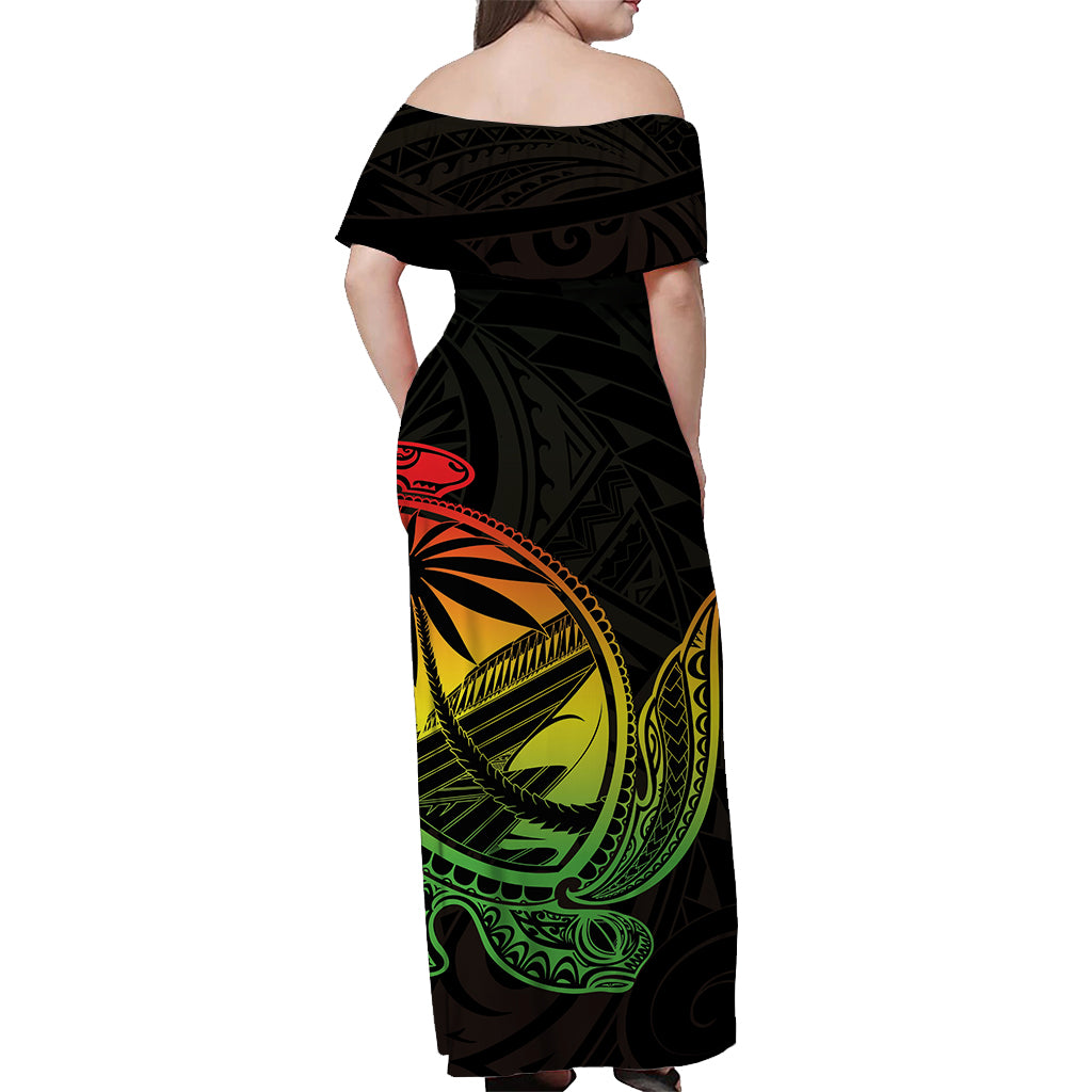Guam Off Shoulder Long Dress Turtle Mix Polynesian Style LT6 - Polynesian Pride