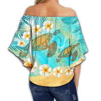 Hawaii Turtle Plumeria Summer Off Shoulder Waist Wrap Top - Sea Style - AH - Polynesian Pride