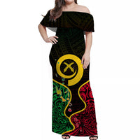 Vanuatu Off Shoulder Long Dress Flag Special Style LT6 Women Black - Polynesian Pride