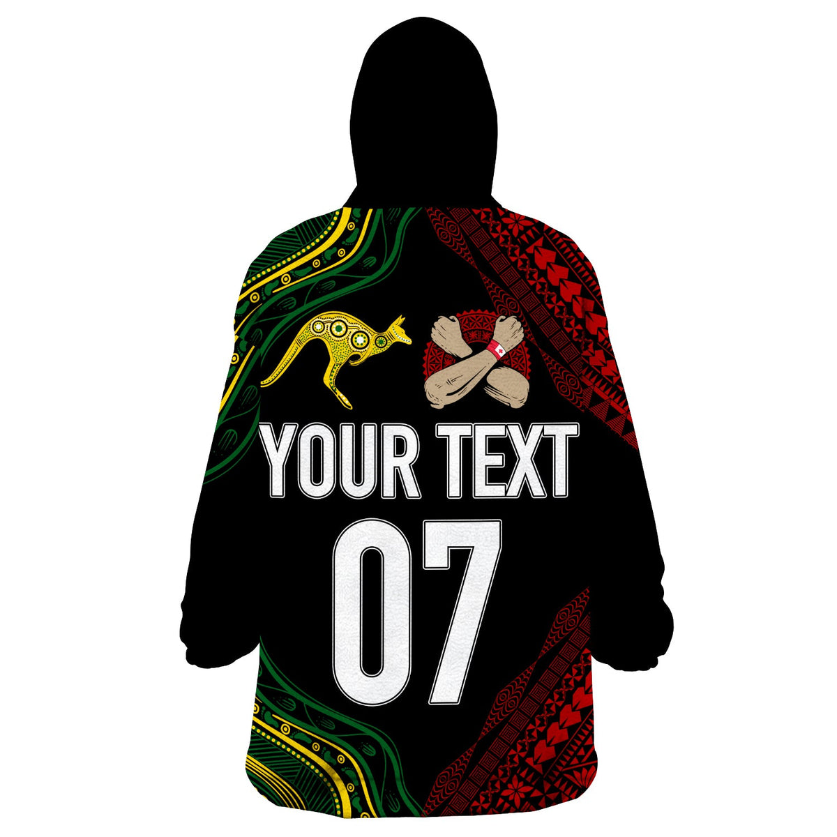 Personalised Aussie Kangaroos Mix Mate Maa Tonga Wearable Hoodie Blanket Aboriginal with Kupesi LT7 - Polynesian Pride