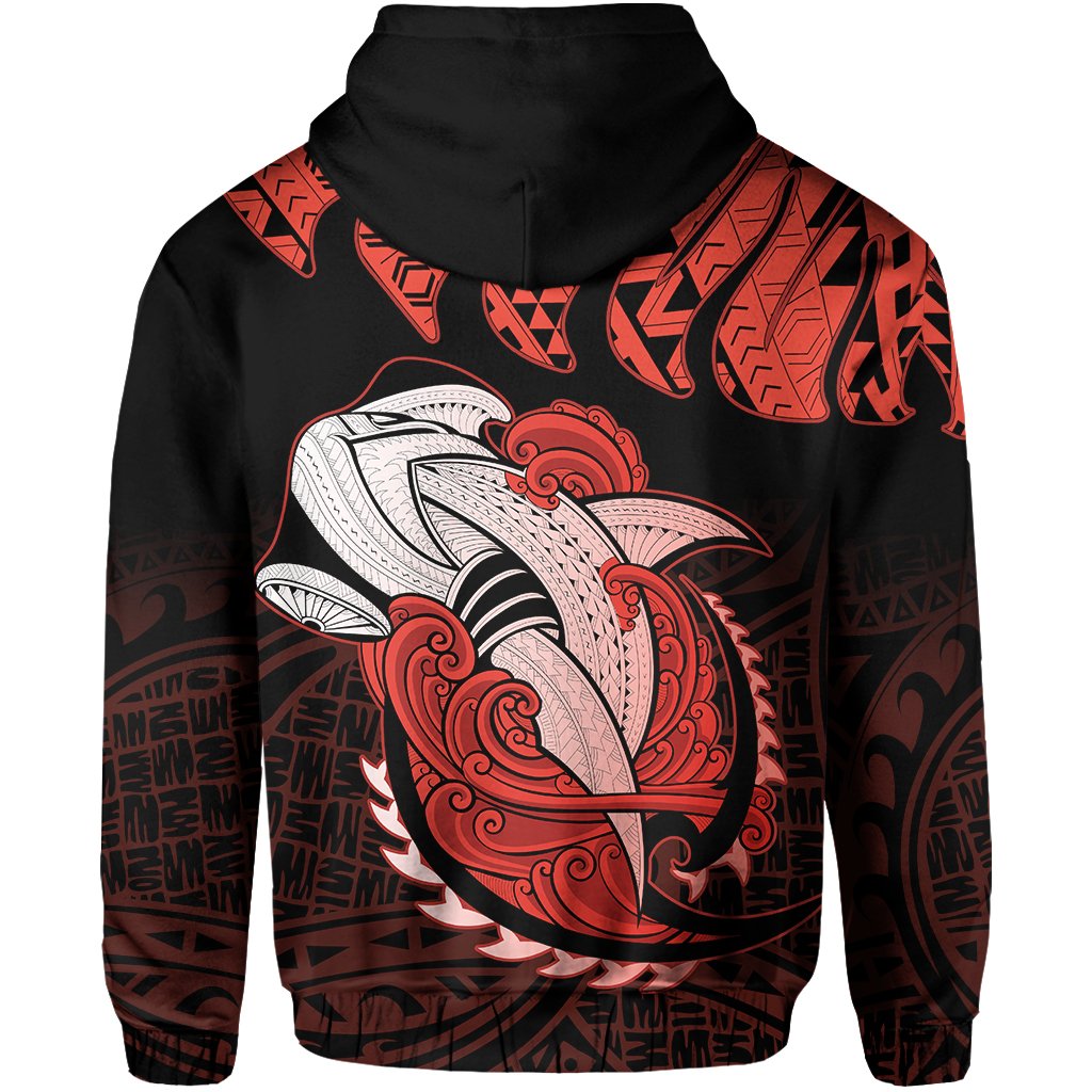 Hawaii Polynesian Aumakua Hammerhead Shark Hoodie Zip Cloud Style Orange - Polynesian Pride