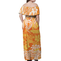 Polynesian Off Shoulder Long Dress Tapa Plumeria Style - Orange LT7 - Polynesian Pride
