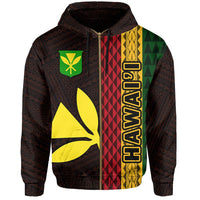 Polynesian Kakau Kanaka Flag Map of Hawaii Zip Hoodie Orange - Polynesian Pride