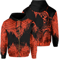 Hawaii Polynesian Hoodie Zip Warrior Ikaika Benjamin Style Orange Unisex Black - Polynesian Pride